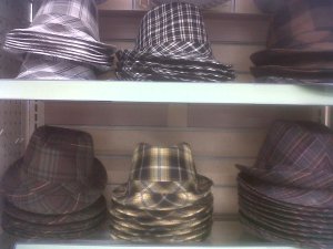 Hats in the beauty section at Walgreens